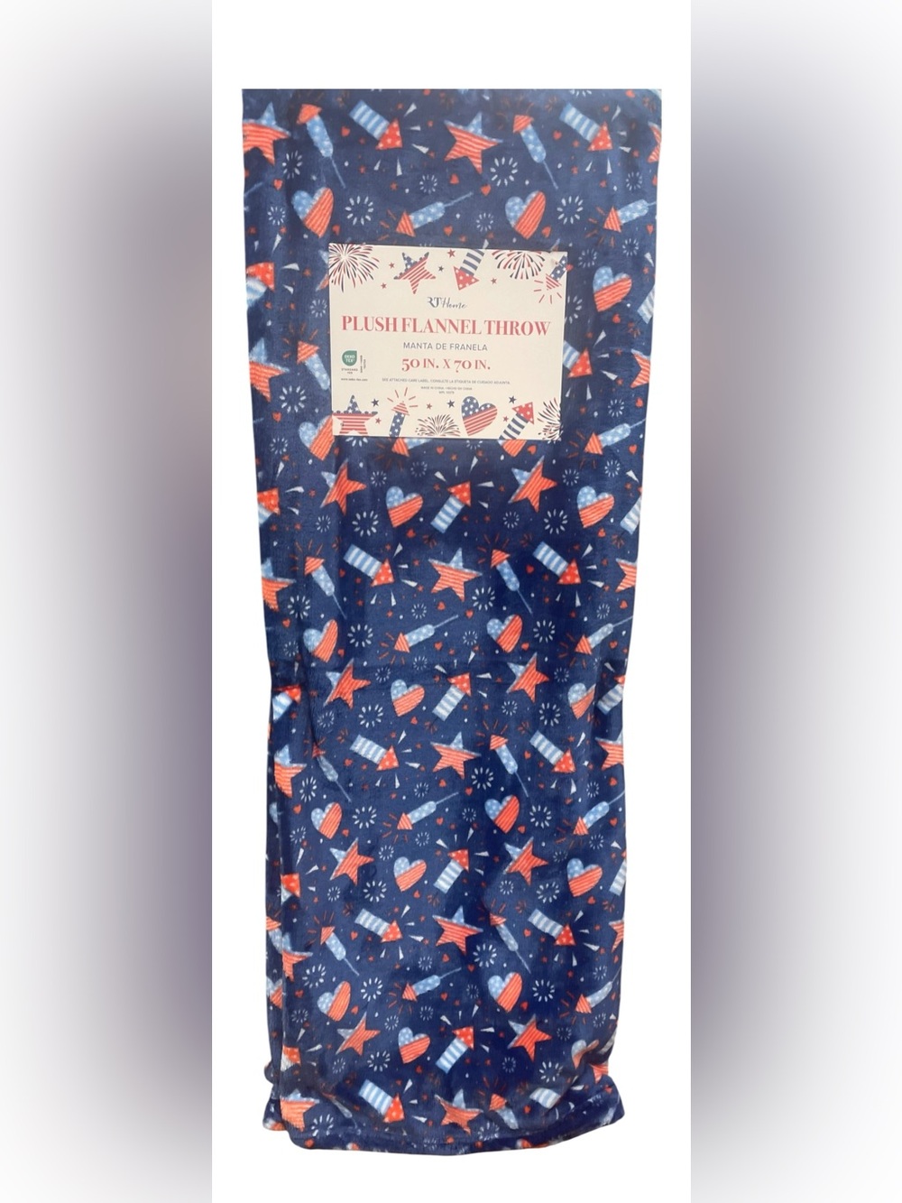 Red White BOOM Decorative Throw Fireworks Fourth of July America USA 50x70 NWT